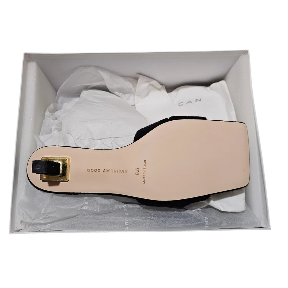 GOOD AMERICAN Terry Kickstand Low Heel Slide Black Sandals Womens 8.5 - Picture 4 of 4